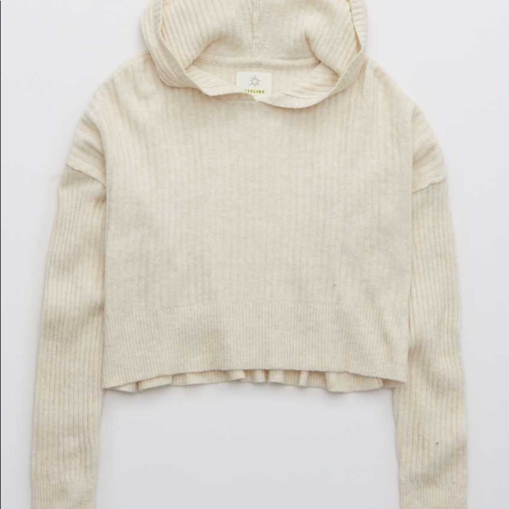 aerie offline ribbed cropped sweater hoodie